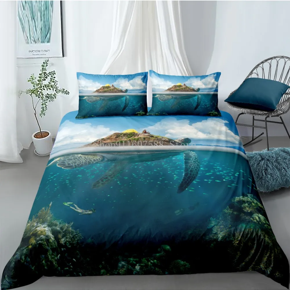 

Marine Animal Duvet Cover Set Sea Turtle Bedding Set Queen King Size Quilt/Comforter Cover Pillowcase Bedclothes Home Textiles