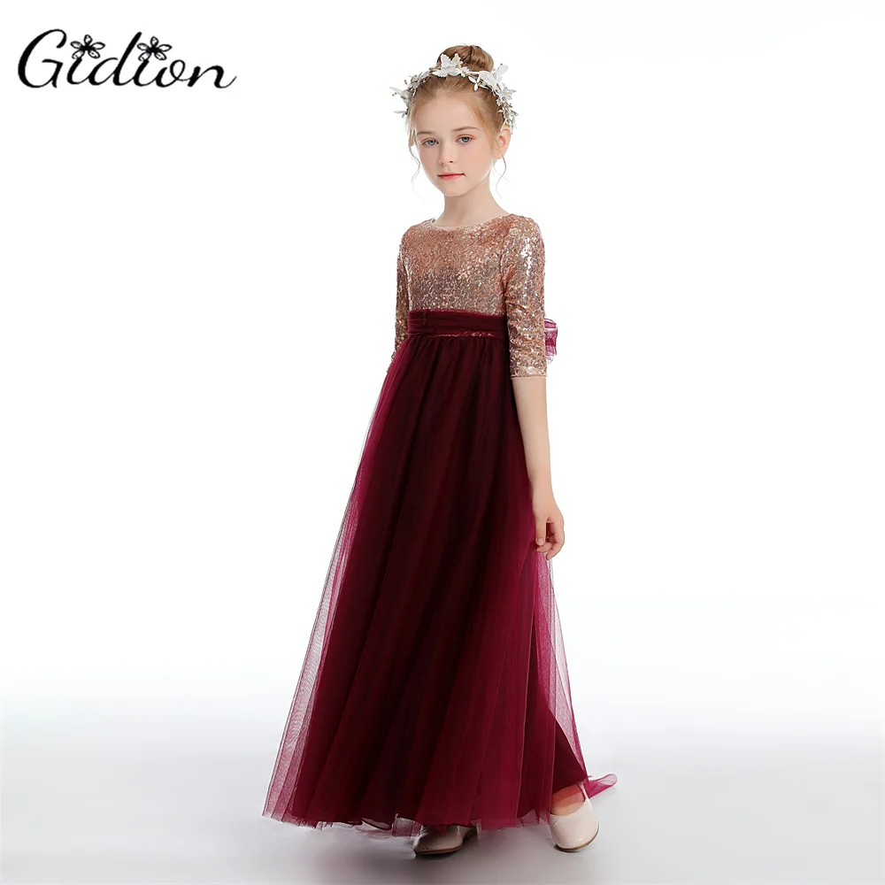 Tüll/Pailletten Prinzessin Blumen mädchen Kleid für Kinder Hochzeit Ball Abendkleid Junior Brautjungfer Kleid Party Abschluss ball Festzug