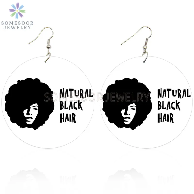 SOMESOOR Both Sides Printing Black Queen Sketch Artstic African Wooden Drop Earrings Afro Natural Hair Design For Women Gifts