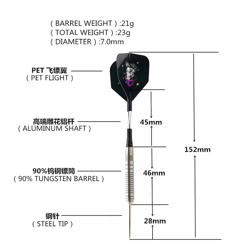 3PCS Darts Professional Tungsten Indoor Sports Darts 23g Tungsten Flights Set Steel Tip Dardos