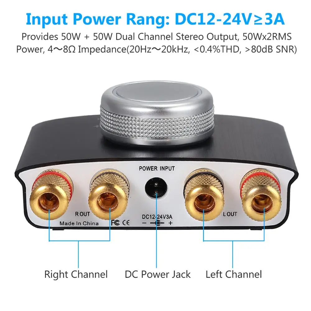 Linkfor mini bluetooth-amplificador de potência compatível sem fio receptor de áudio estéreo hi-fi digital amp 3.5mm aux cabo 2 canal 50w
