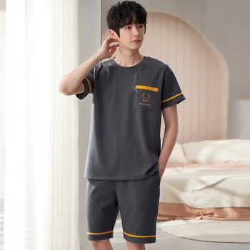 Najnowszy piżamy dla mężczyzn lato bawełna Pijama krótkie topy + krótkie spodnie 2 sztuk zestaw piżamy męskie L-5XL salon Homewear