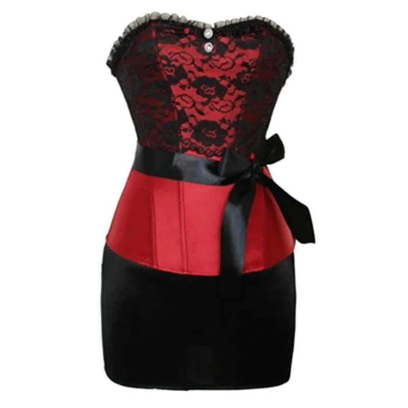 Bustier Corset Top for Women Elegant Satin Sexy Lace Bustiers Belt Bow Decoration Corselet Carnival Outfit Evening Party Costume