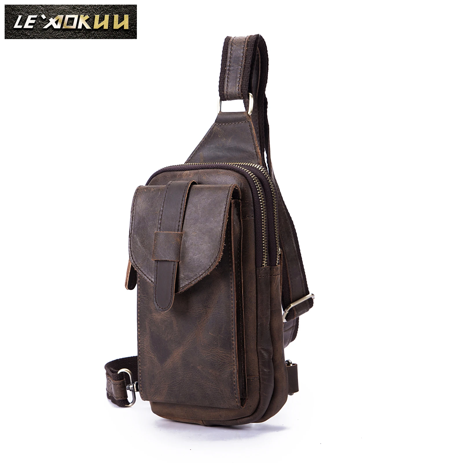 Top Quality Men Original Leather vintage Design Fanny Wasit Chest Pack Bag Sling Crossbody Bag Daypack XB571-db