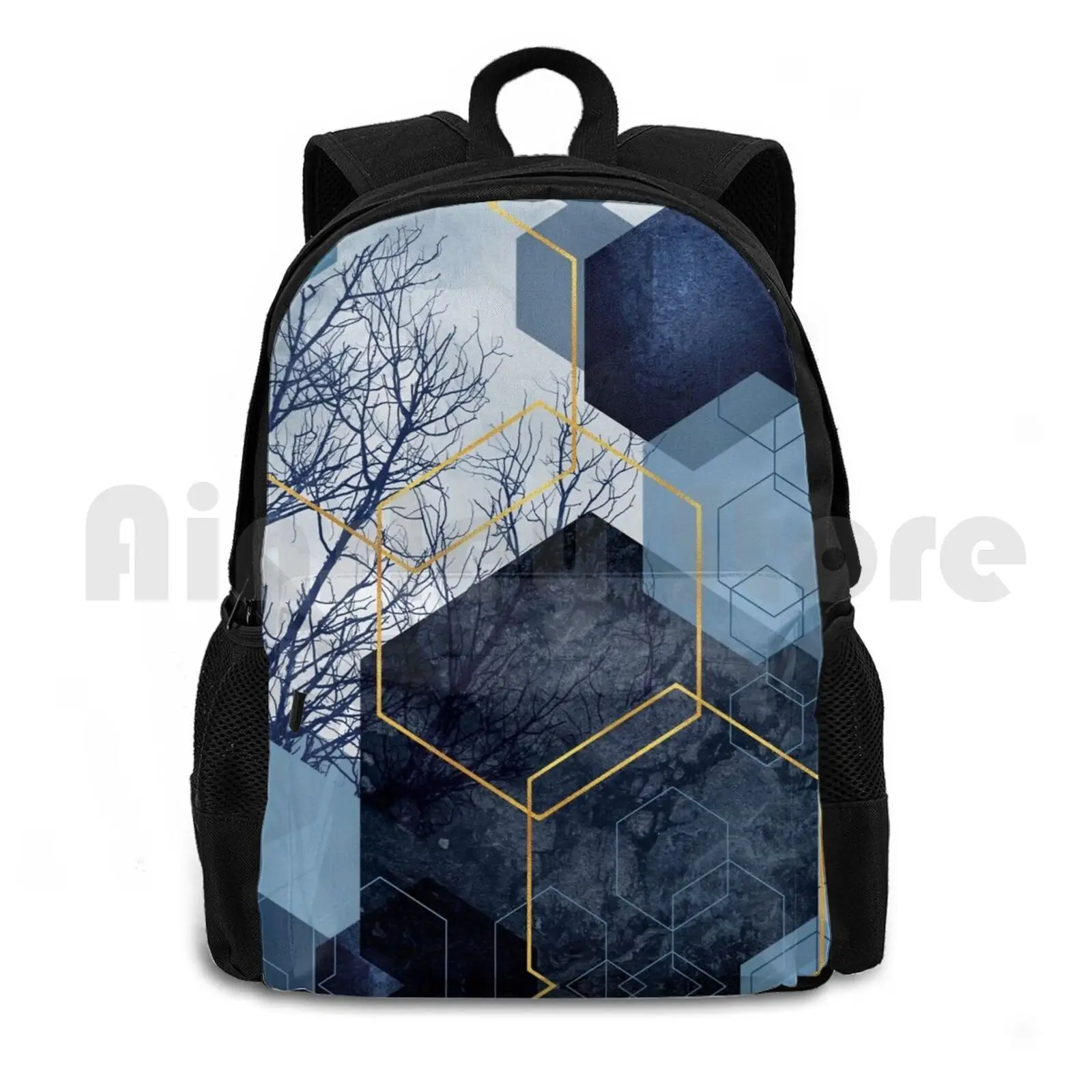 

Geometric Landscape Outdoor Hiking Backpack Waterproof Camping Travel Geometrical Geometric Geo Geometric Blue Navy Grey Dark