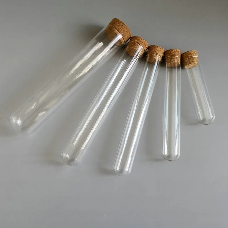 12pcs/lot Transparent Glass Test Tube DIA 20/25/30mm Long 150/180/200/300mm Round BottomTest Tube With Cork