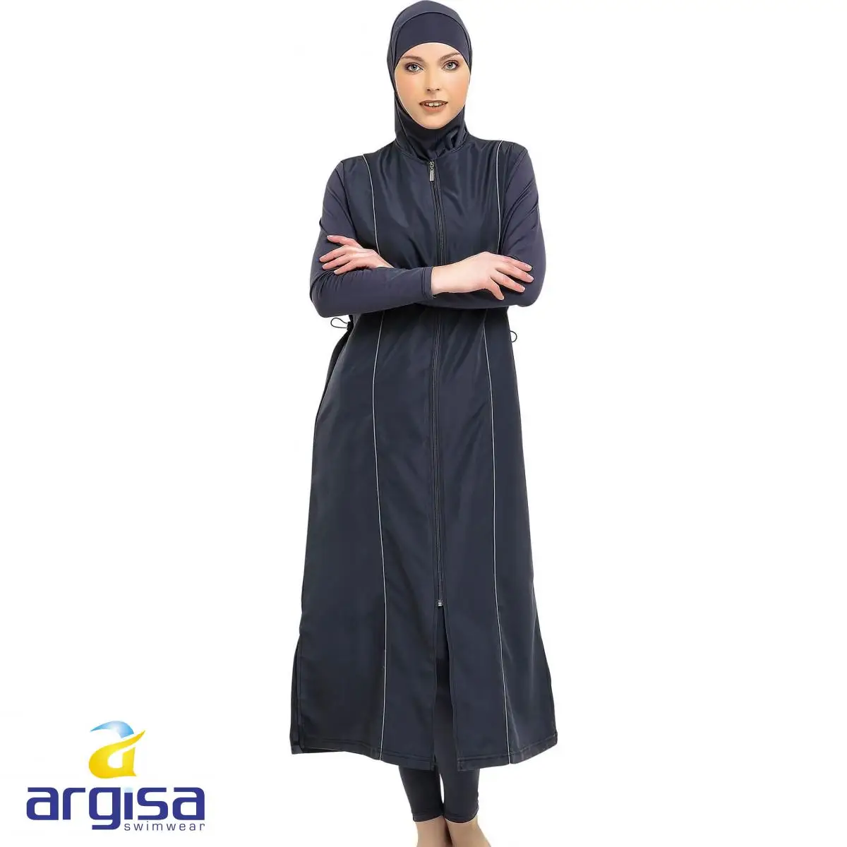 Argisa 7119 Extra Long Micro Sleeves Full Burkini Muslim Swimwear M-3XL Plus Size Hijab Islamic Swimsuit Turkey Women Black Blue