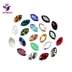 YANRUO 4227 Navette Sew On Rhinestone Big Glass Strass Horse Eyes Pointback Fancy Stones and Crystals for Decoration
