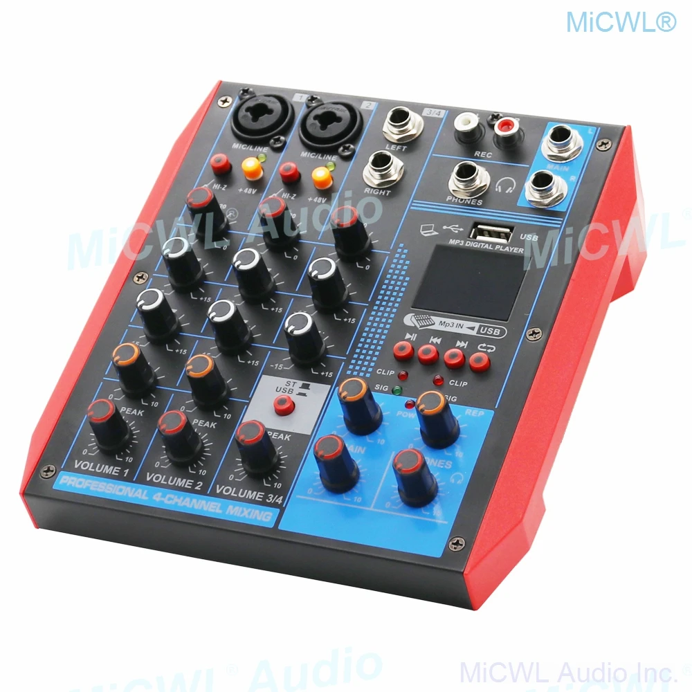 Pro USB 4 Channel Audio Mixer Portable Bluetooth Mixing Console Computer Live Studio Stage Microphone EQ USB 48V Switch AG4