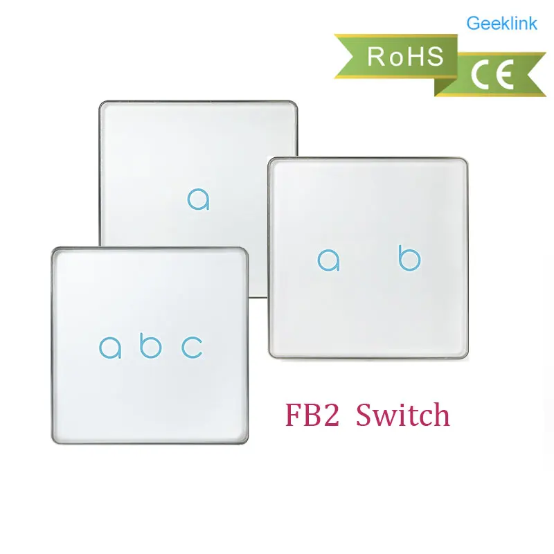 Geeklink FB2 Wall Touch Feedback Switch UK Version 1 2 3 Gang  Intelligent Wireless Remote Switch By IOS Android Zero Fire Line