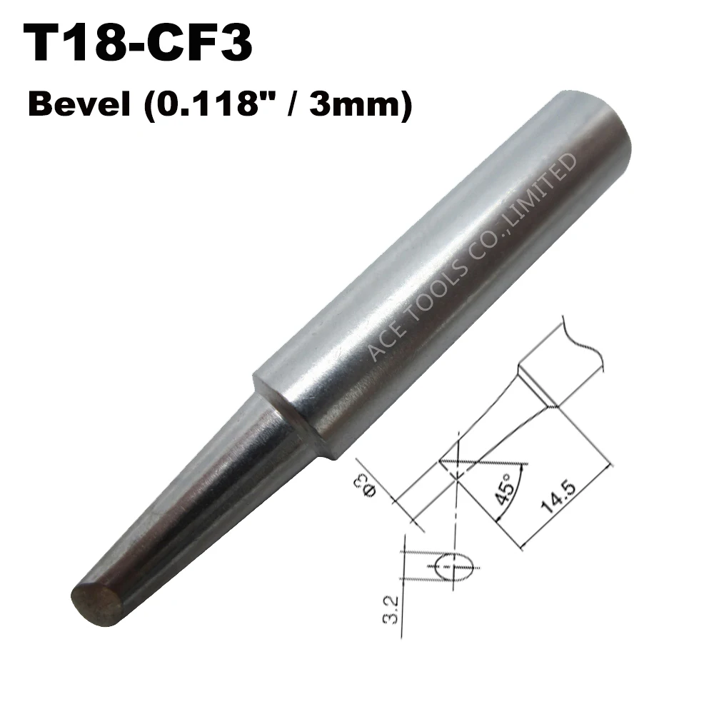 T18-CF3 Soldering Tip Bevel 3mm 0.118