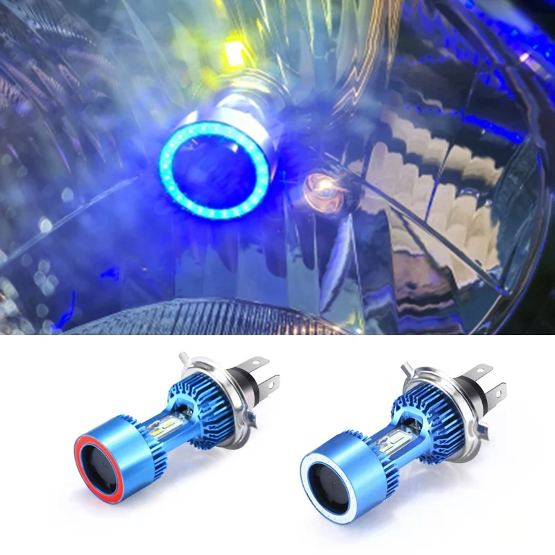 30W HS1 P43T H4 Car Headlight Angel Eye Blue  3200lm LED Hi-low Beam Plug&play Motorcycle Light Auto Scooter White 6000K 12/24V