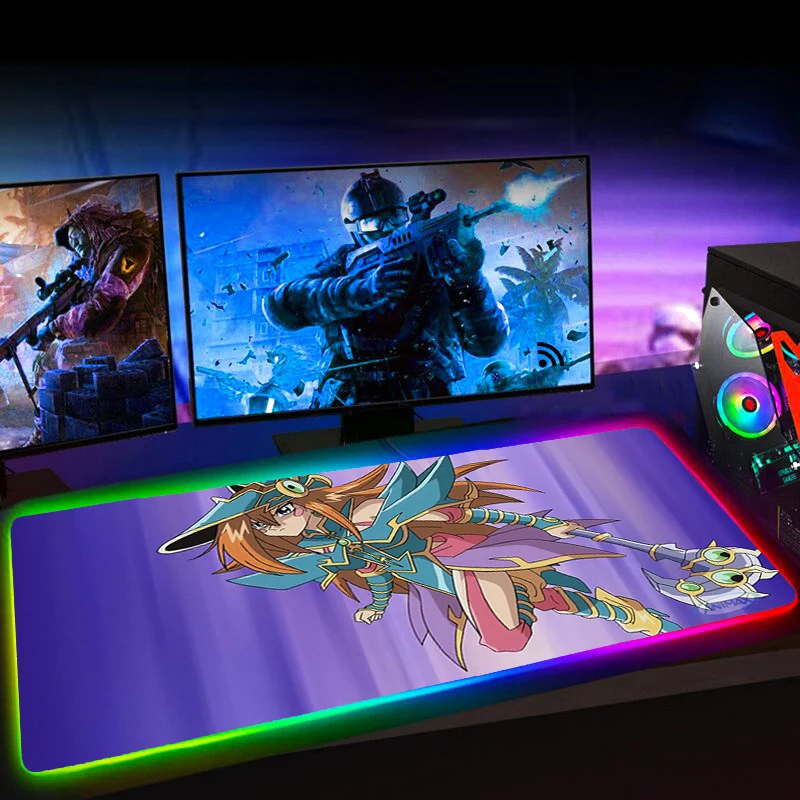 Tapis De Souris RGB YuGiOh Dark Magician Girl Mousepad Anime Gaming Mausepad Computer Mat Mause Pad Keyboards Mat LED Mausepad