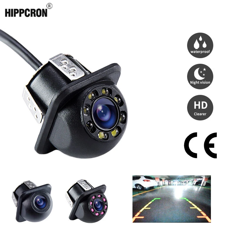 Hippcron-cámara de visión trasera para coche, dispositivo de visión nocturna infrarroja con o sin LED, Mini HD impermeable, asistencia de estacionamiento automático