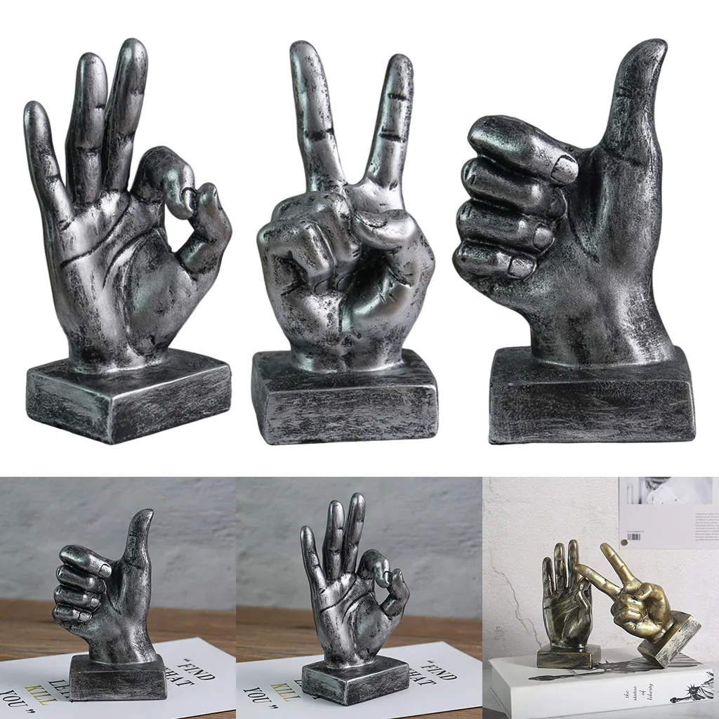 Resin Hand Gesture Sculpture Ornament Figurine Statue Office Desktop Decor A