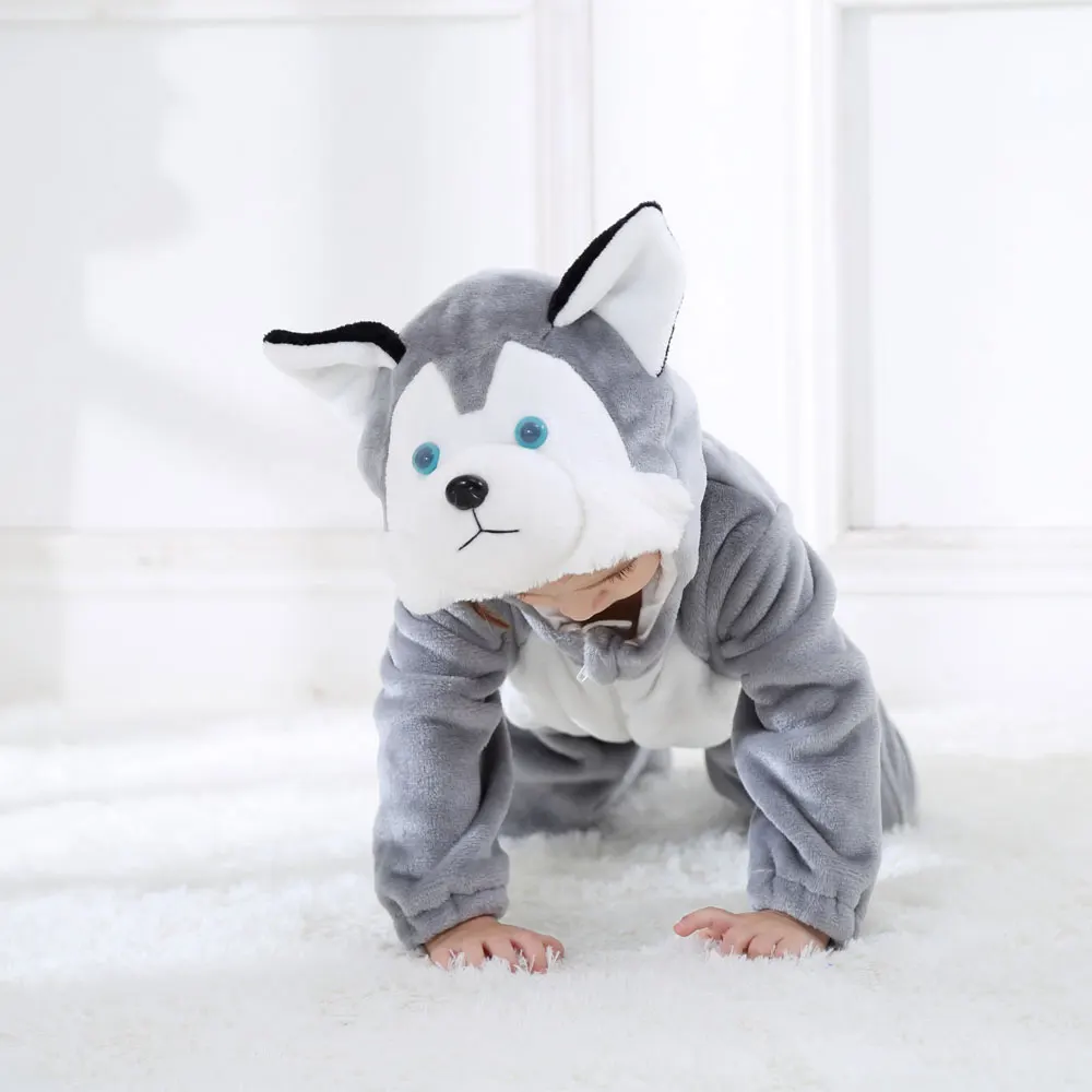 Umorden Baby Husky Dog Costume Kigurumi Cartoon Animal Rompers Infant Toddler Jumpsuit Flannel Halloween Fancy Dress