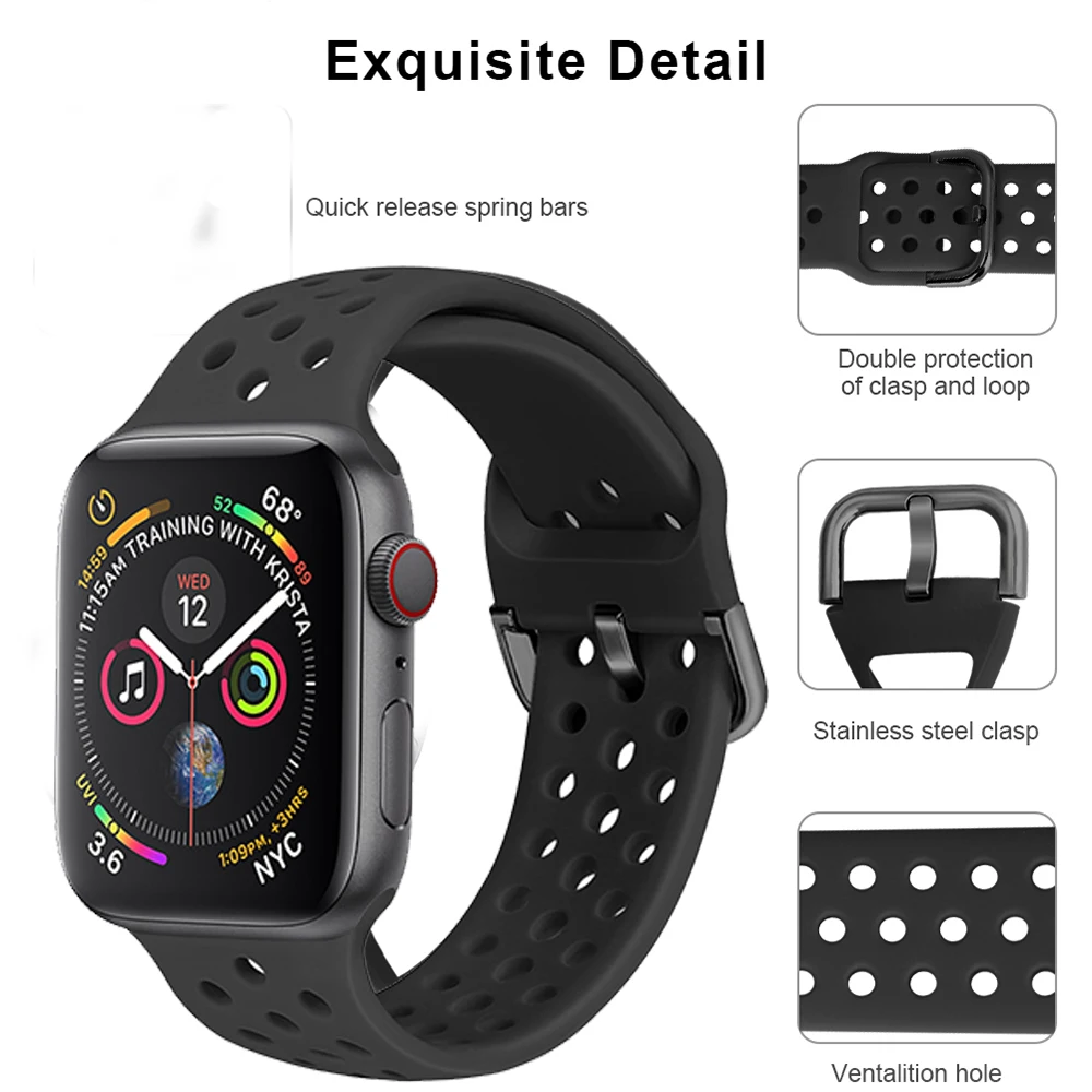 Silicone Strap for Apple Watch band 44mm 40mm 45mm 41mm 42mm 38mm Breathable watchband Sport bracelet iWatch series 6 3 4 5 se 7