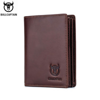 BULLCAPTAIN new RFID men's leather wallet short vertical locomotive British leisure multi-function card package leather wallet