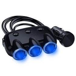 Puerto USB Dual para encendedor de cigarrillos de coche, adaptador de corriente de 12V-24V para iPad, Smartphone, DVR, GPS, 3 vías, 3.1A, Led azul