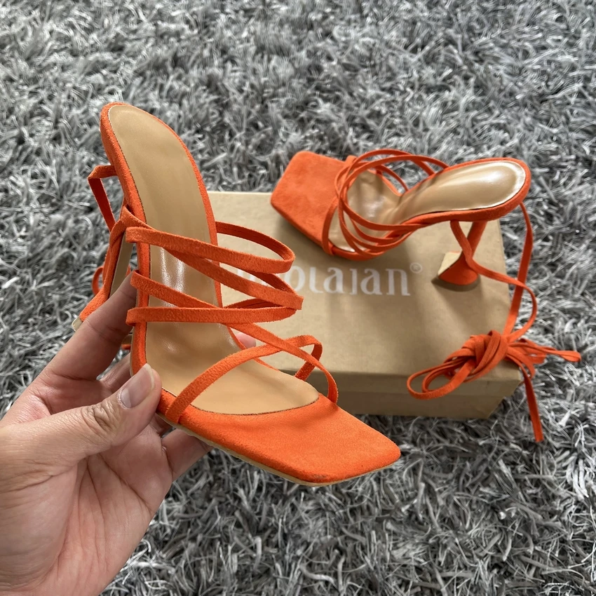 2024 Summer Green Orange Women Sandals Fashion Cross-Tied High Heels Shoes Sexy Lace Up Party Pumps shoes Woman Size 35-42