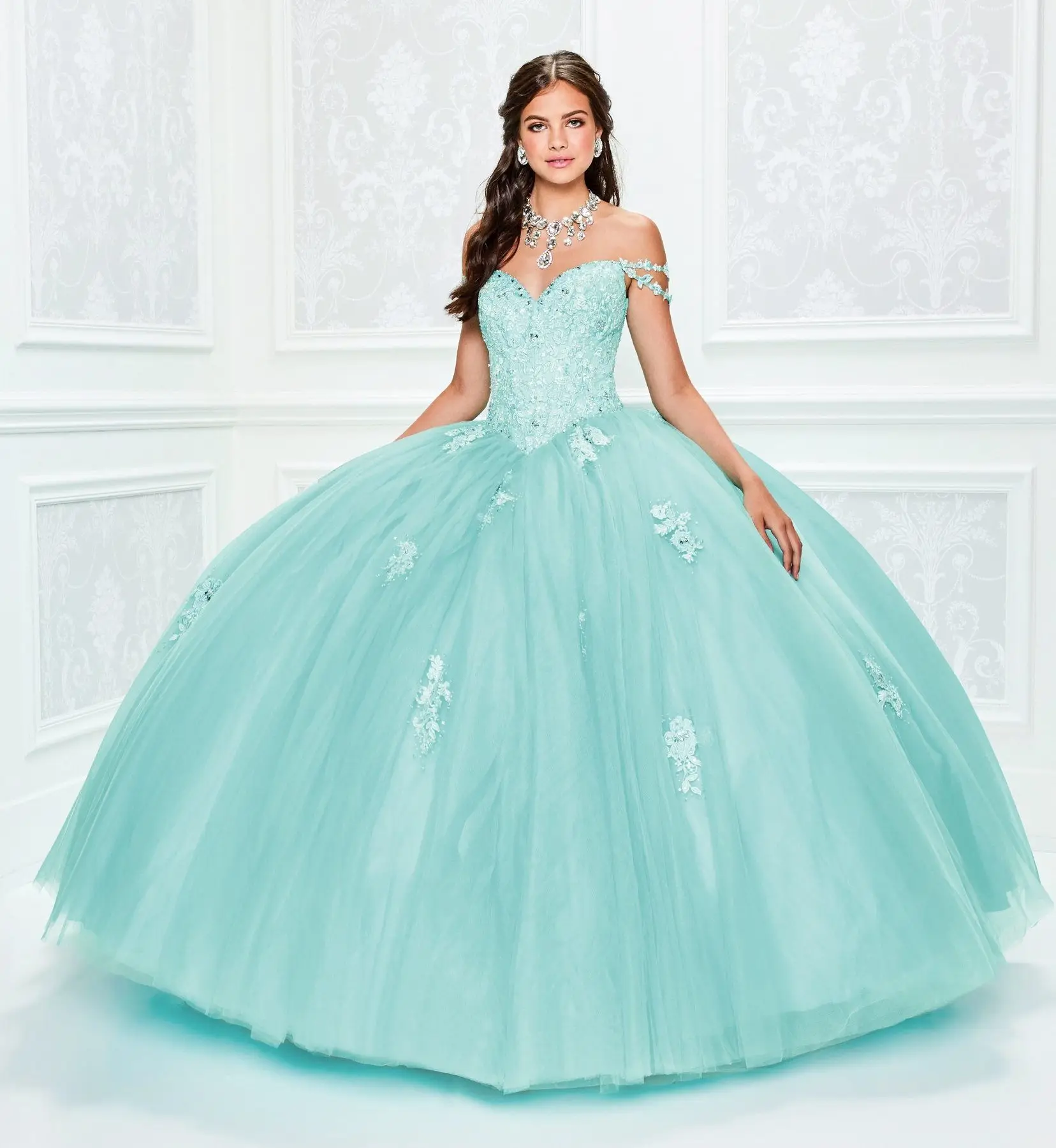 Turquoise Goedkope Quinceanera Jurken Baljurk Uit De Schouder Met Jacket Tulle Kralen Applique15 Jaar Oude Party Jurken