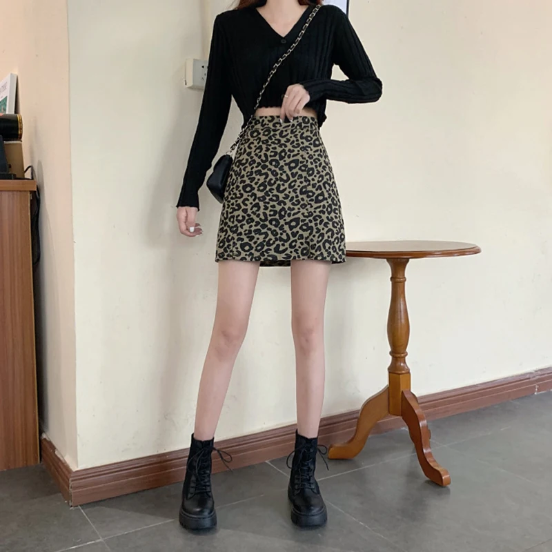 2022 Spring And Summer Women'S High Waist Slim A-Line Skirt Leopard Print Skirt Hong Kong Style Retro Skirt