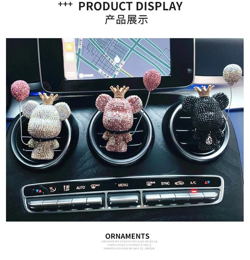 Cars Aromatherapy Diffuser Creative Diamond Inset Cute Big Head Bear Vents Perfume Clip Interior Car Ornaments