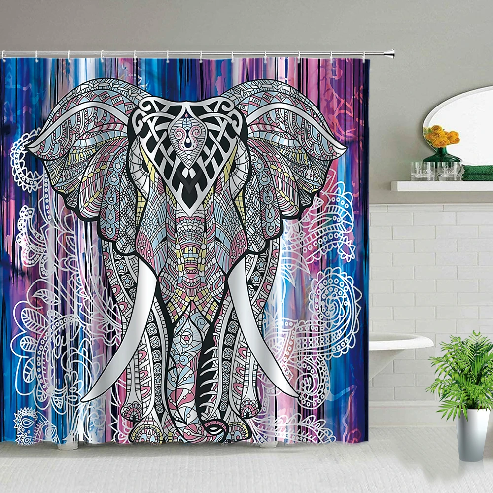 Indian Boho Africa Animal Elephant Shower Curtain Rustic Wooden Board Creative Vintage Art Bathroom Decor Bath Curtain With Hook