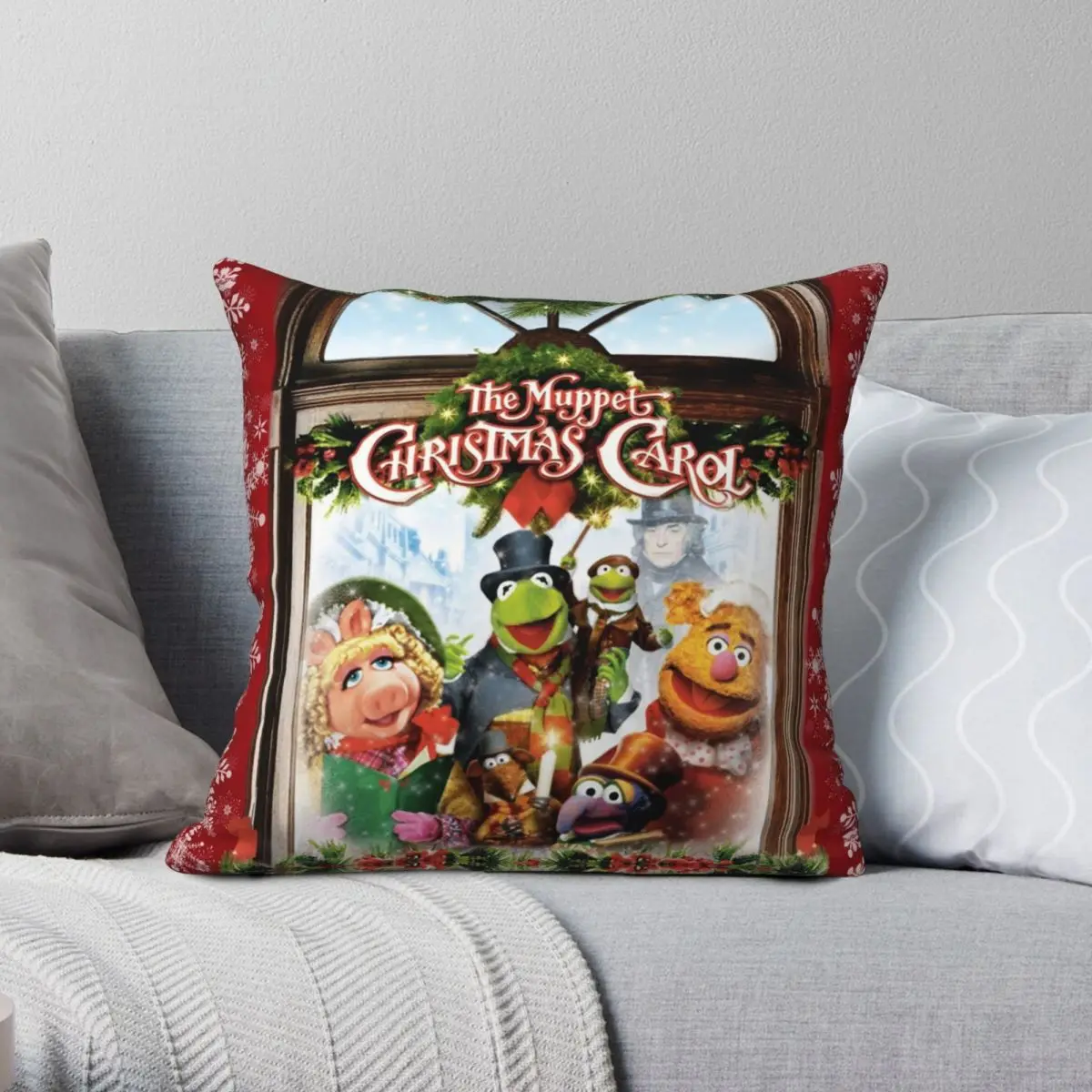 The Muppet Christmas Carol Pillowcase Polyester Linen Velvet Zip Decor Sofa Cushion Cover