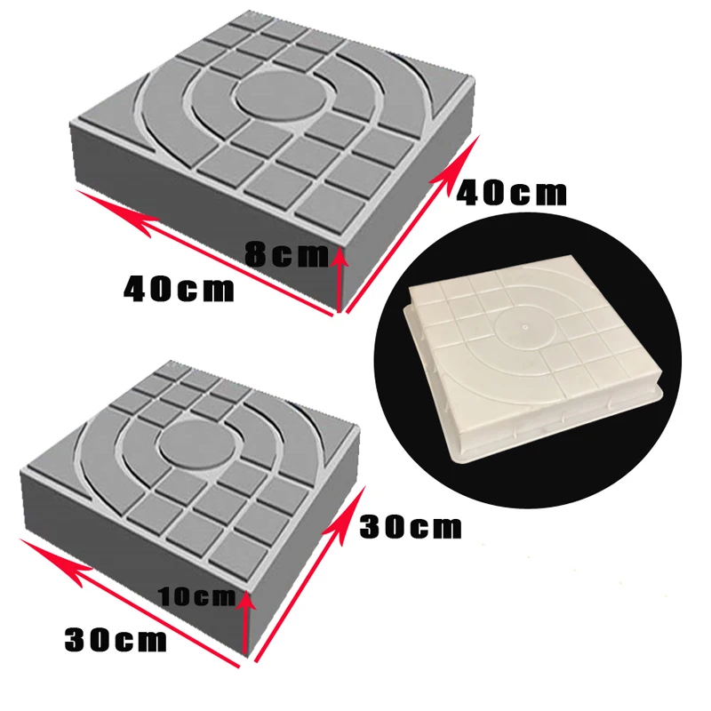 2Size Cement Antique Brick Mold Square Garden Path Mould 3D Carving Anti-Slip Concrete Plastic Paving Molds 30x30x10cm/40x40x8cm