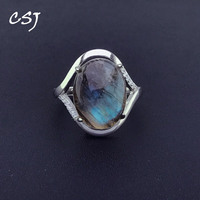 CSJ Natural Labradorite Rings 925 Sterling Silver Larimar Charoite Rhodochrosite Malachite Moonstone Sunstone for Women Party