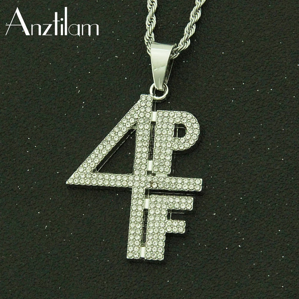 Anztilam Bling 4PF Letters Necklace For Men Gold Silver Color Goth Necklaces Fashion Jewelry Gifts Free Rope Chain Drop Shipping