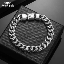 Curb Link Chain Men Bracelet Buddha Bracelet Safety Buckle Wristband Antique Silver Color Bracelets Punk Men Jewelry Gifts