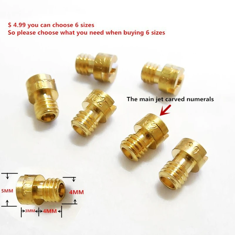 (6 pcs main jet / pack)4MM whorl DIO Two stroke Motorcycle carburetor CVK24~26 GY6-50 ~ 80 PZ19 main injectors Nozzle