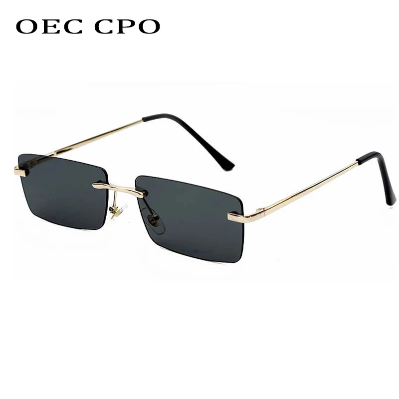 OEC CPO Ladies Small Rimless Sunglasses Women Fashion Rectangle Yellow Orange Sun Glasses Female Men uv400 Eyewear O625