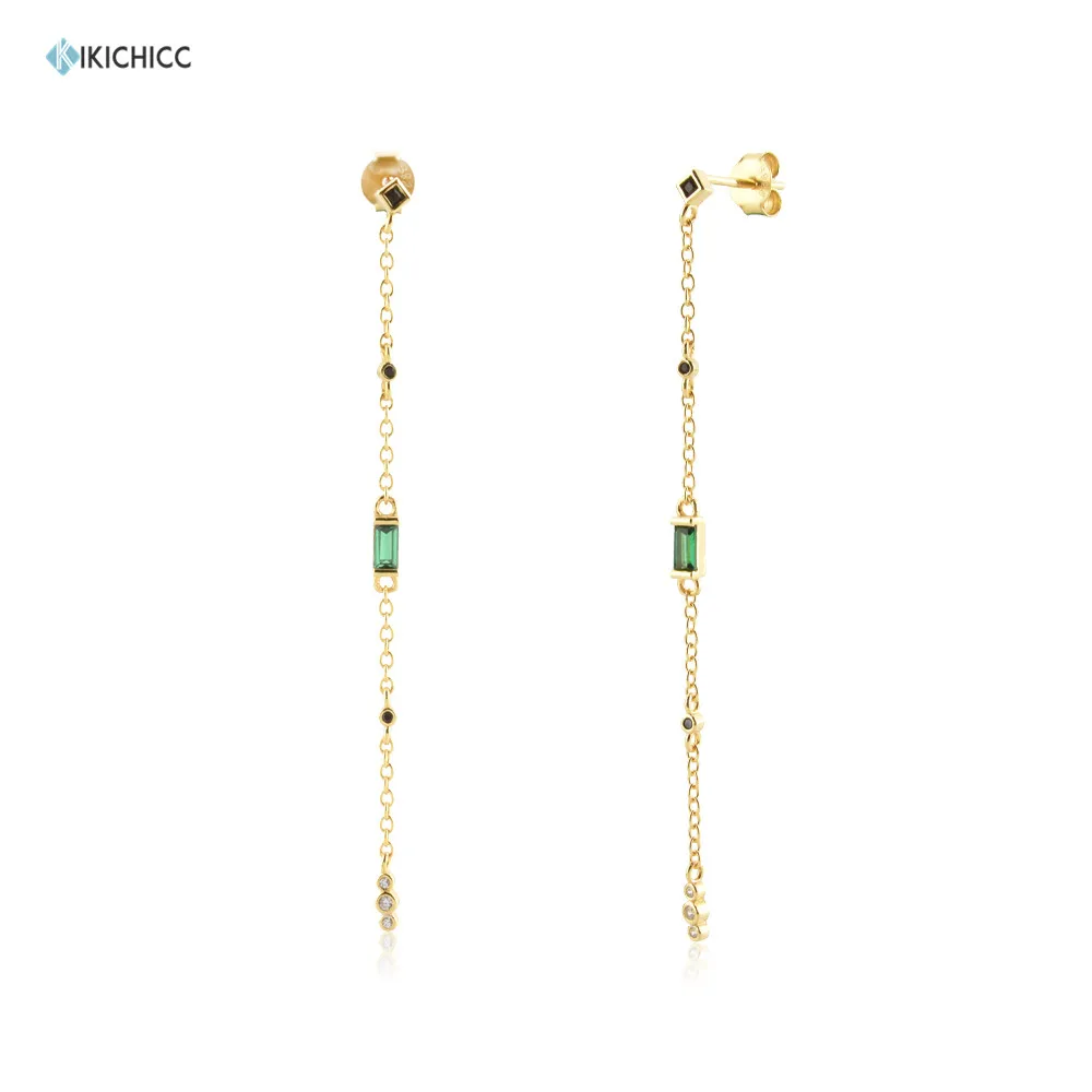 KIKICHICC 925 Sterling Silver Gold Green CZ Zircon Long Chain Drop Earring  Luxury Gift Clips Crystal Jewelry 2021 Fashion