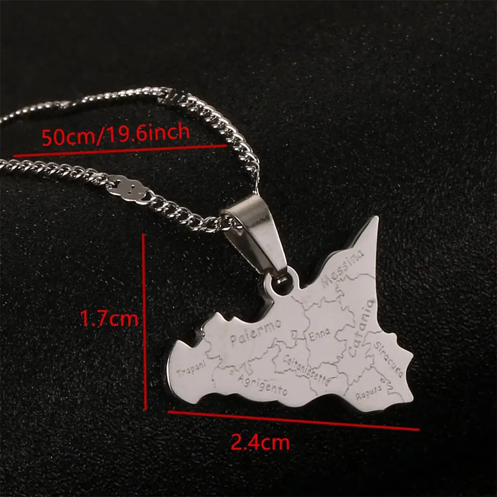 Stainless Steel Map of Sicilia Necklace Pendants Sicilia Fashion Women Charm Jewelry