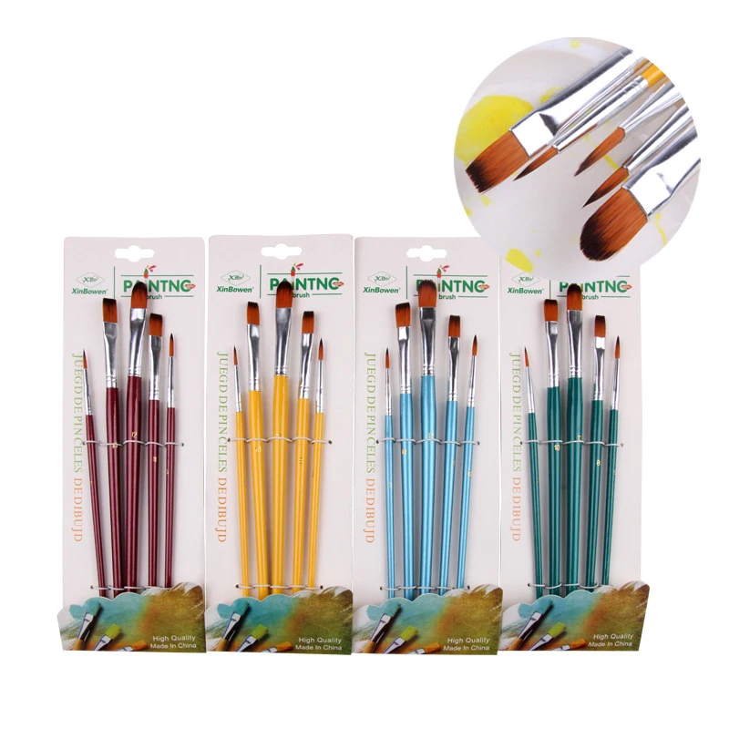 5 multi-head nylon hair brush sets watercolor acrylic panit brush level peak/Nail round/Hook line for art painting tools set
