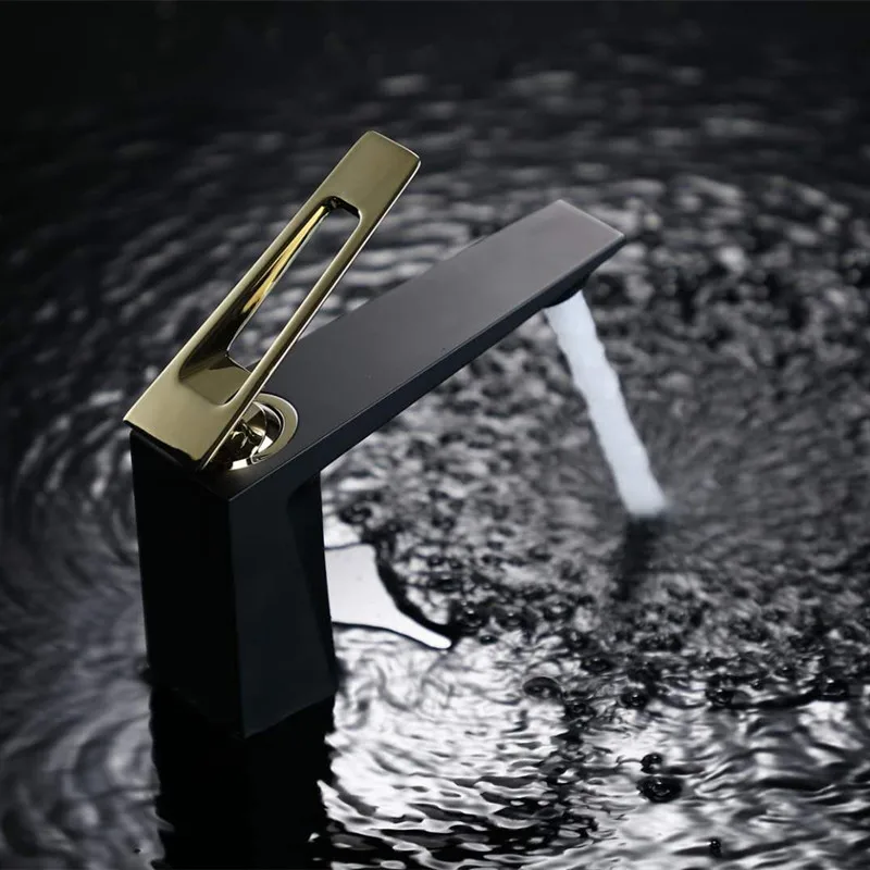 New Square Black/Brushed Gold/Chrome Bathroom Faucet Brass Basin Mixer  Accessories Tap  Sink   