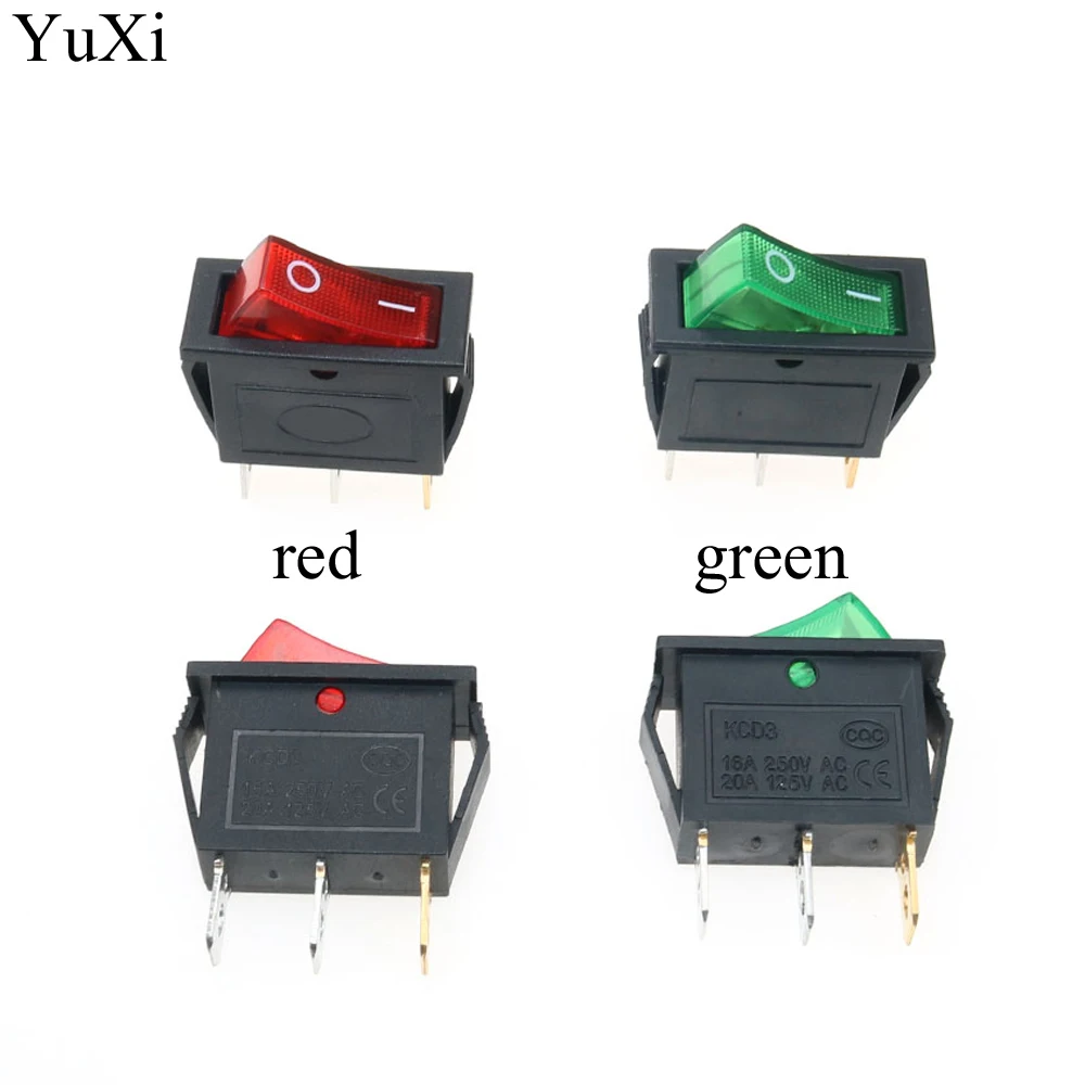 

YuXi KCD3 Rocker Switch With LED Light 16A 250V / 20A 125V AC 3 Pin 2 Position ON-OFF Electrical equipment Power switch 14x31mm