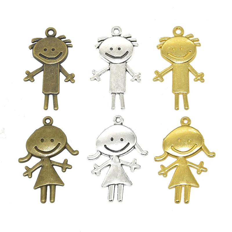 6pcs New style Boy and Girl Charms Alloy Metal Couples Pendants For DIY Handmade Jewelry Accessories Making 35*20mm 35*24mm