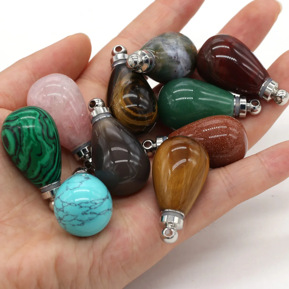 Natural Tiger Eye Stone Crystal Essential Oil Diffuser Perfume Bottle Pendant Charms for Jewelry Making DIY Necklace Accessories