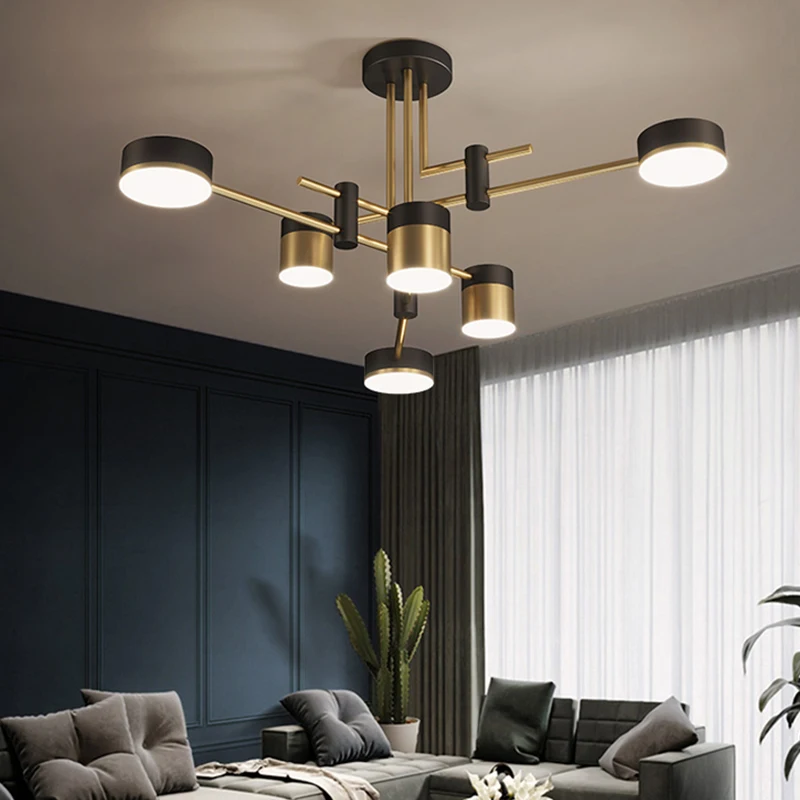 

New Modern Chandelier Suspension Bedroom Living Room LED Home Lamp 3 Color Dimmable 4/6/8 Heads Black Gold Lighting Fixtures