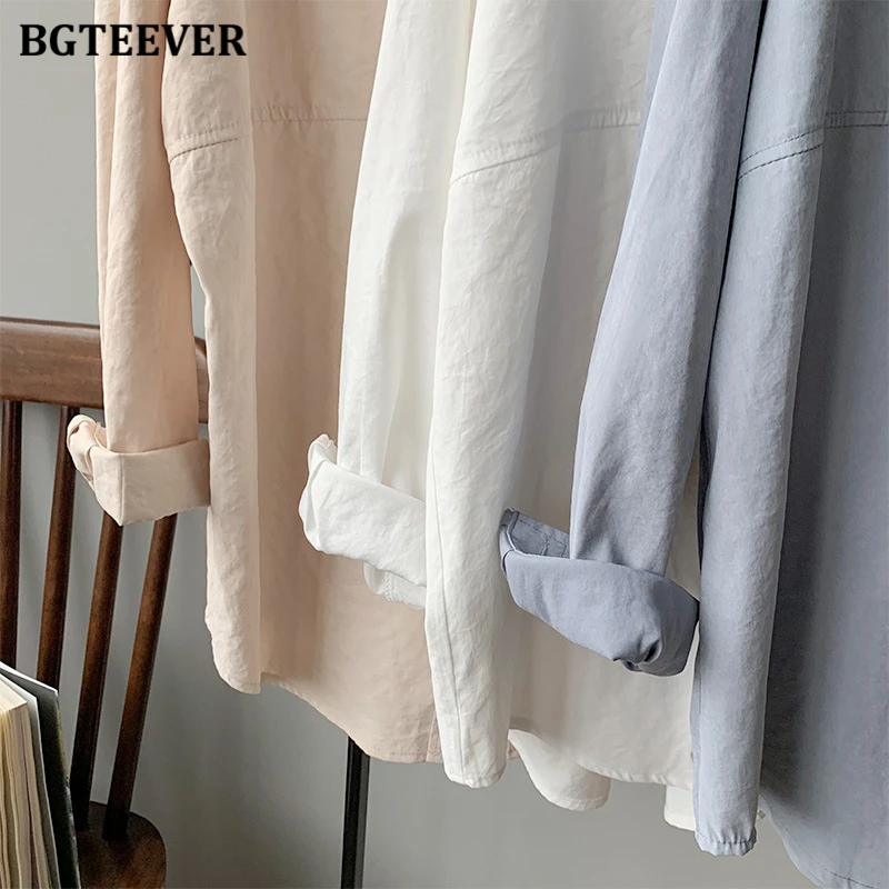 BGTEEVER Casual Single-breasted White Shirts for Women 2021 Spring Long Sleeve Female Blouses Office Ladies Solid Blusas Mujer