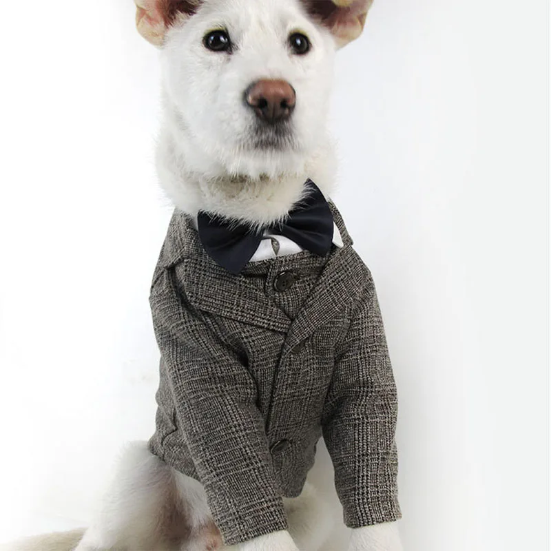 Warm Thicken Dog Clothes Winter Casual Gentleman Pet Wedding Dress with Bow Handsome Puppy Suit Clothing Boutique Vest Fashion