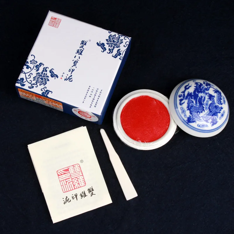 15 30 60 90 120g Round Red Ink Paste Blue And White Porcelain Vermilion Cinnabar Inkpad Name Stamp Seal Painting Calligraphy Pad