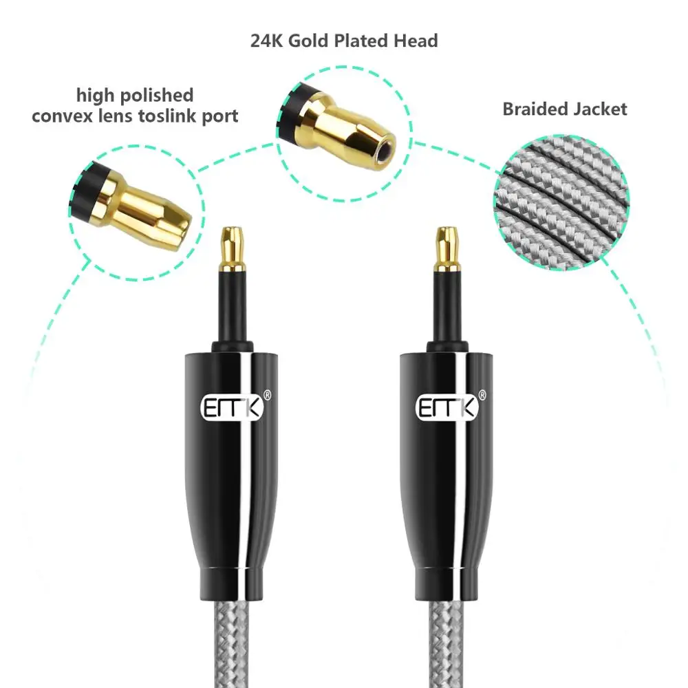 EMK Mini Toslink do Mini Toslink kabel 3.5mm SPDIF toslink 3.5 do 3.5 optyczny kabel Audio do Macbook DVD 3m 5m 8m 10m