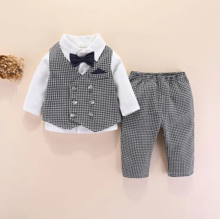 Baby Boy Autumn Clothes Set/Swallow Gird Vest 3-piece Boy Suit /Baby Boy Birthday Party Suit 3300