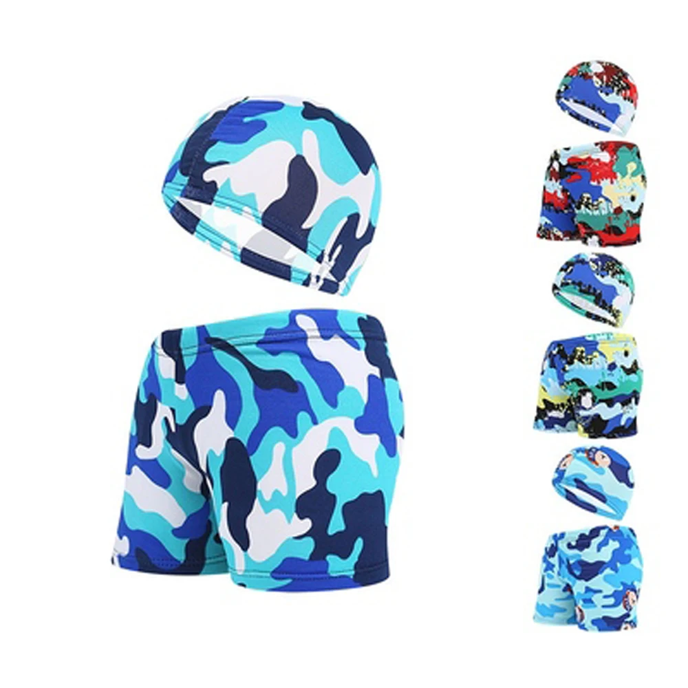 Baby Boy Swimming Trunks With Swimming Caps Set Cartoon Bathing Suit Children Swim Shorts Kids Beach Swimwear Pool Shorts