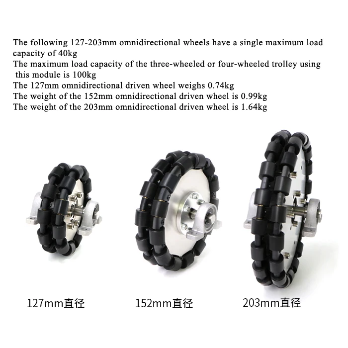 100KG Load Metal Omnidirectional Driven Wheel Module 60 127 152 203mm Instead Of Universal Wheels, No Slippage, High Stability